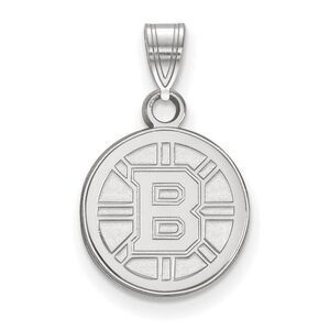10k White Gold NHL Boston Bruins Small Disc Pendant
